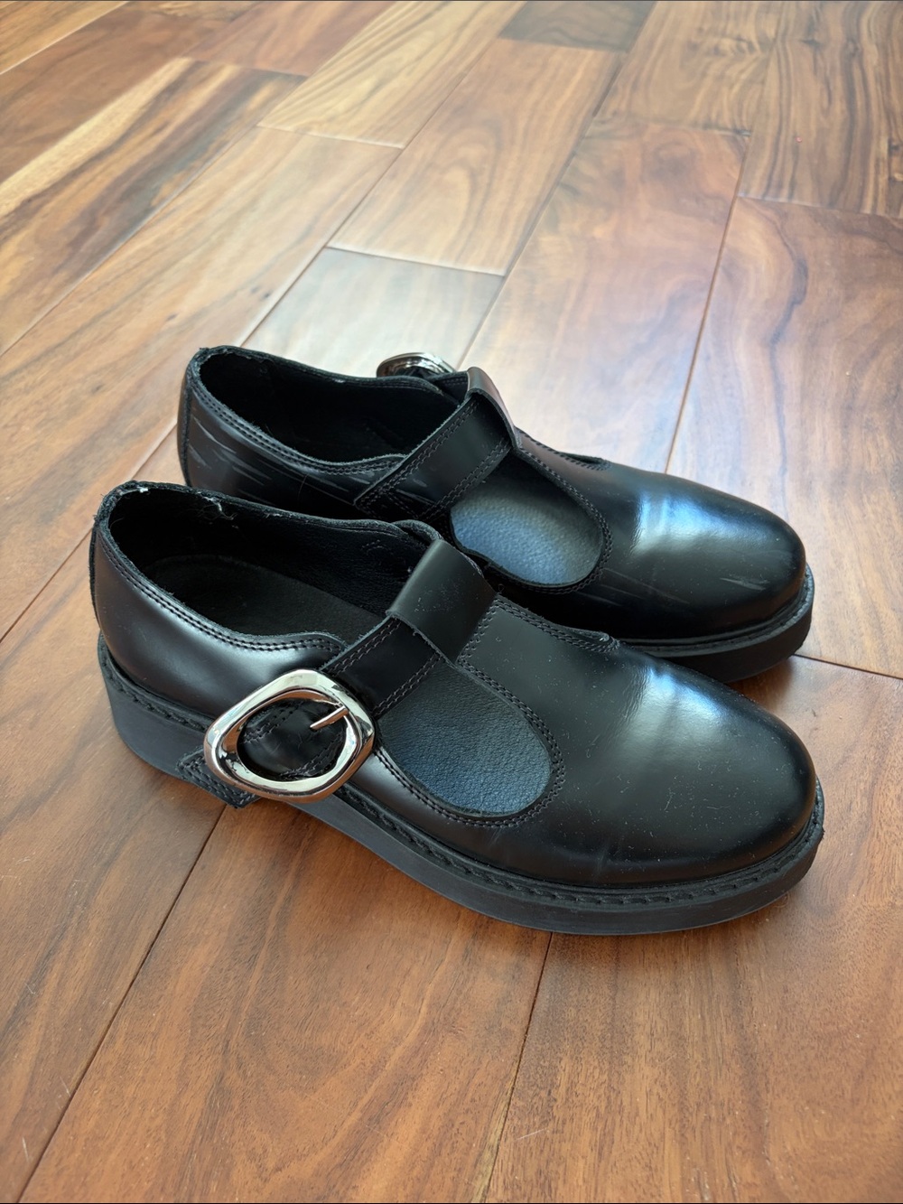 Maeve Black Mary Jane Flats with Silver Buckle